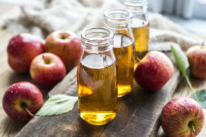 apple cider vinegar in a glas bottle
